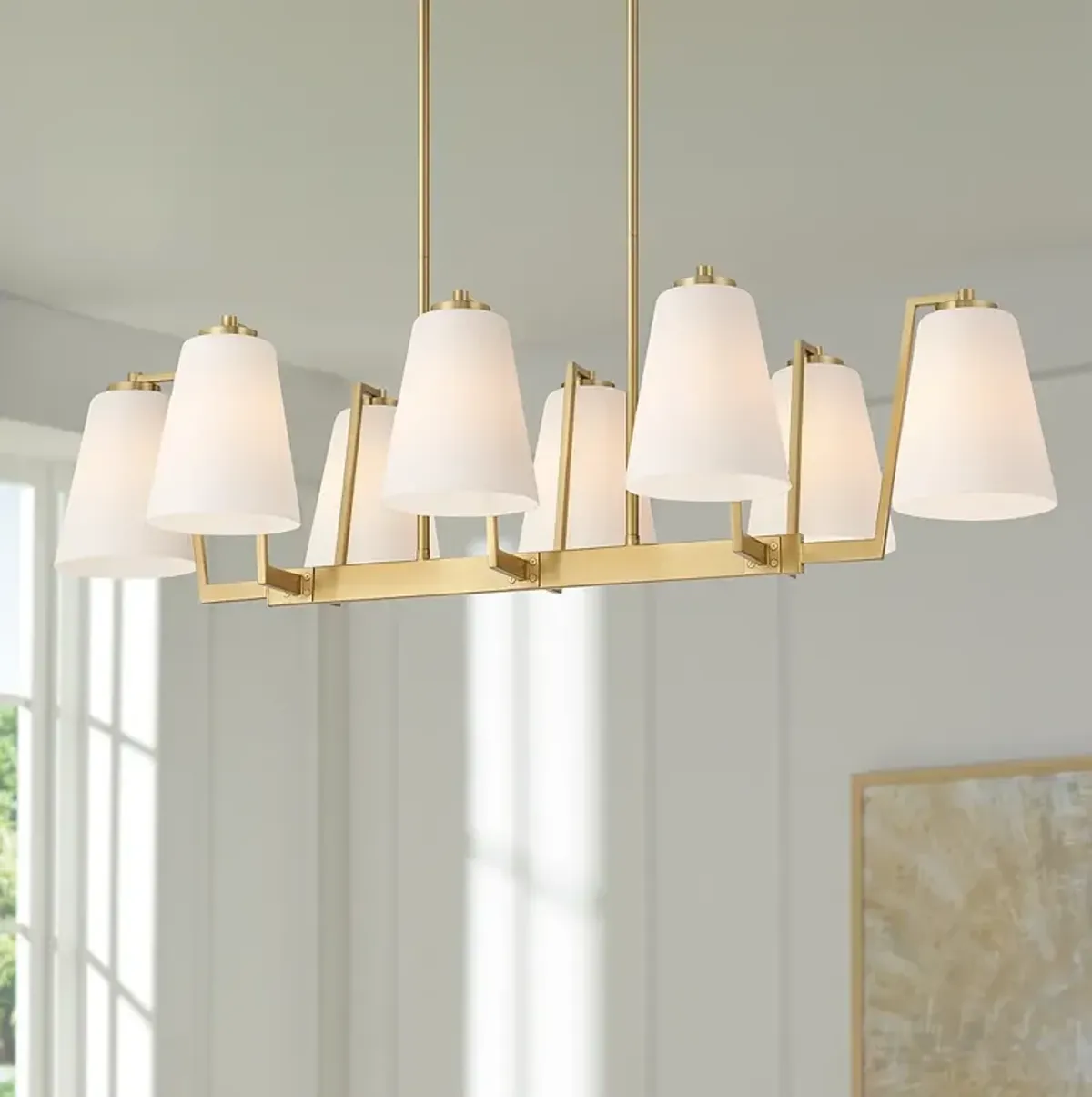 Possini Euro Tressel 42" Wide Brass and White Glass 8-Light Chandelier