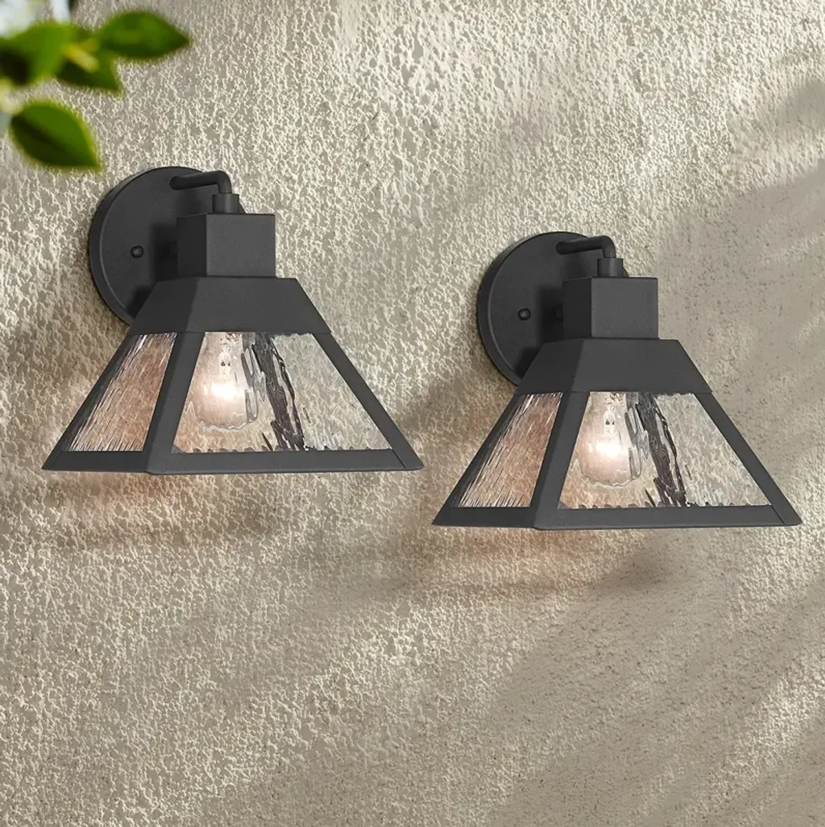 Delia 9 1/4" High Textured Black Outdoor Wall Light Set of 2