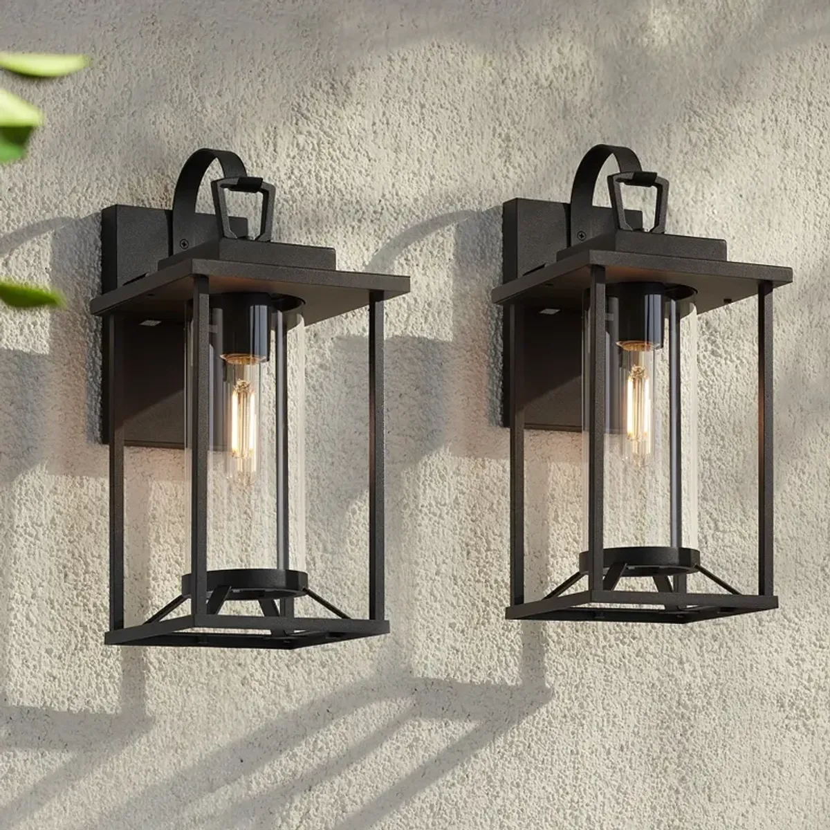 John Timberland Frederick 15 1/2" Sand Black Outdoor Lights Set of 2