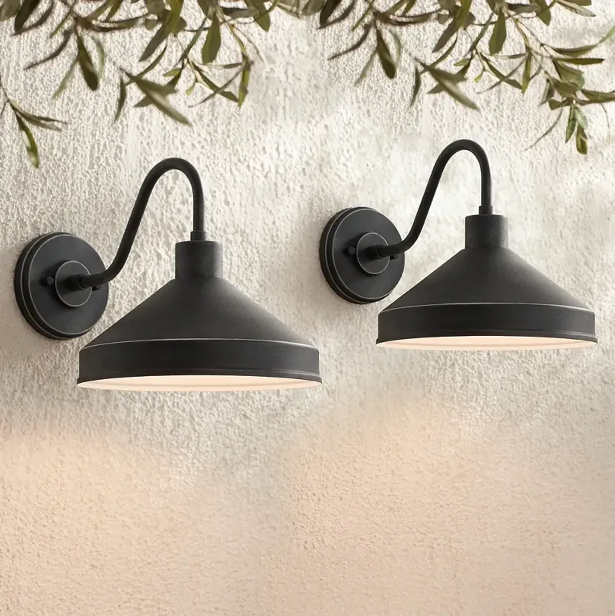 Ashe 10" High Iron Black Outdoor Wall Light Set of 2