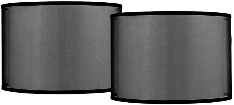 Black Organza Set of 2 Double Drum Shades 16x16x11 (Spider)