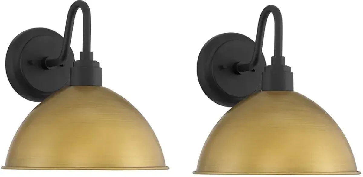 Possini Euro Miles 12 1/2"H Black and Gold Outdoor Wall Light Set of 2