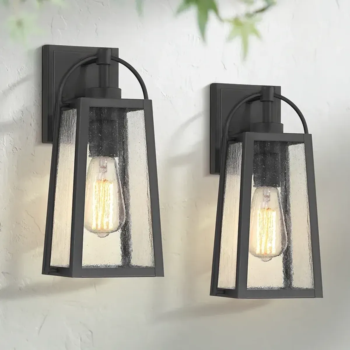 Possini Euro Woodley 13" High Sand Black Outdoor Wall Light Set of 2