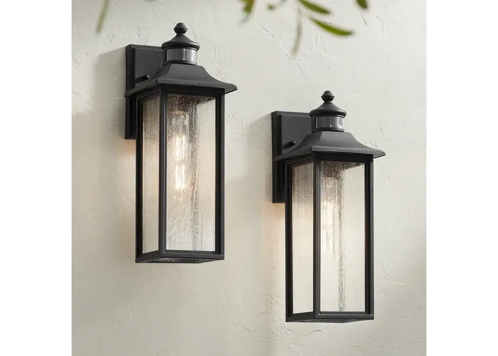 Moray Bay 16 1/2" High Black Motion Sensor Outdoor Wall Light Set of 2