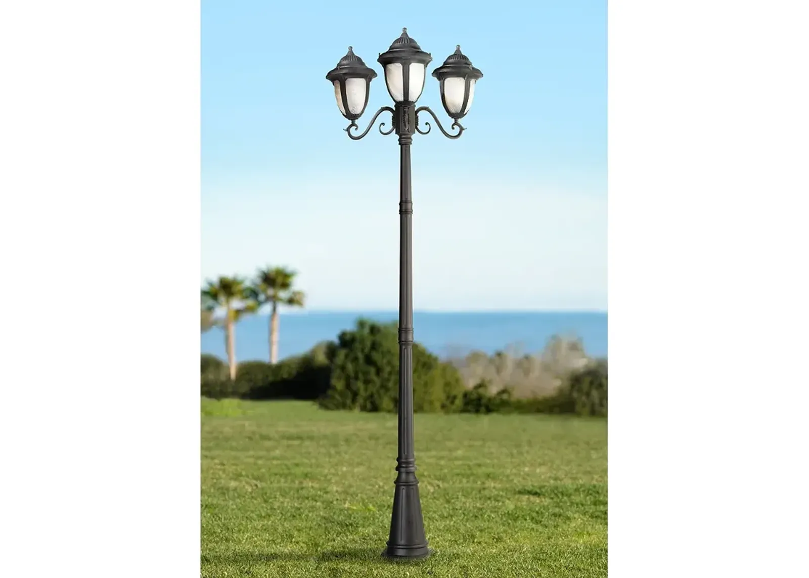 Casa Sorrento Black Finish 90 1/2" High Traditional 3-Light Post Light