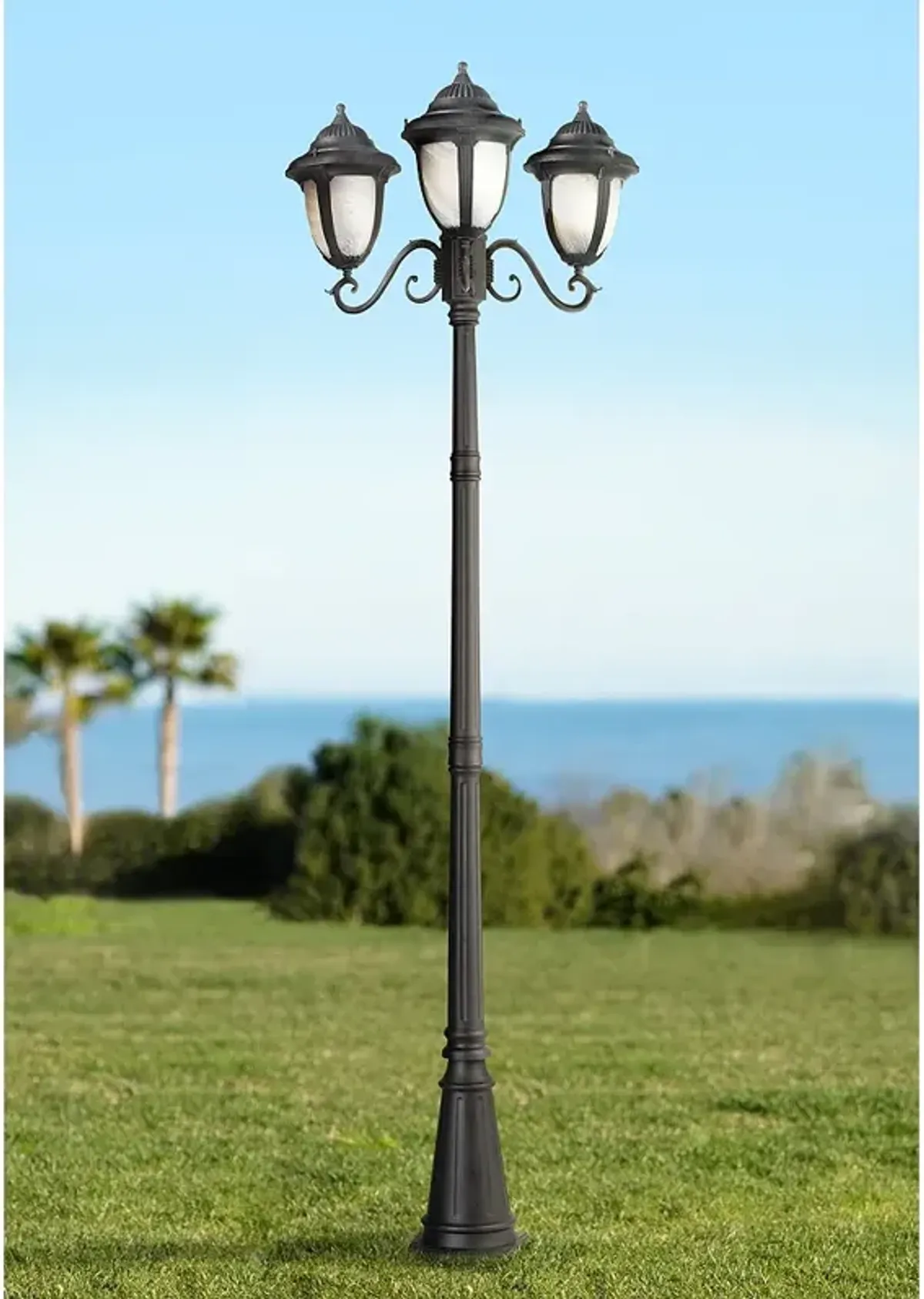 Casa Sorrento Black Finish 90 1/2" High Traditional 3-Light Post Light