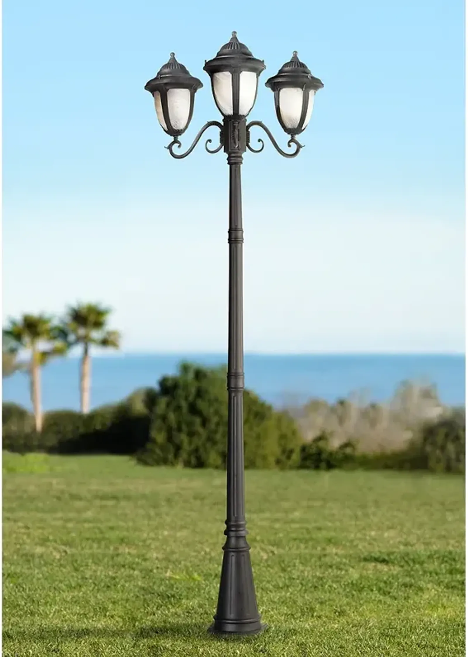 Casa Sorrento Black Finish 90 1/2" High Traditional 3-Light Post Light