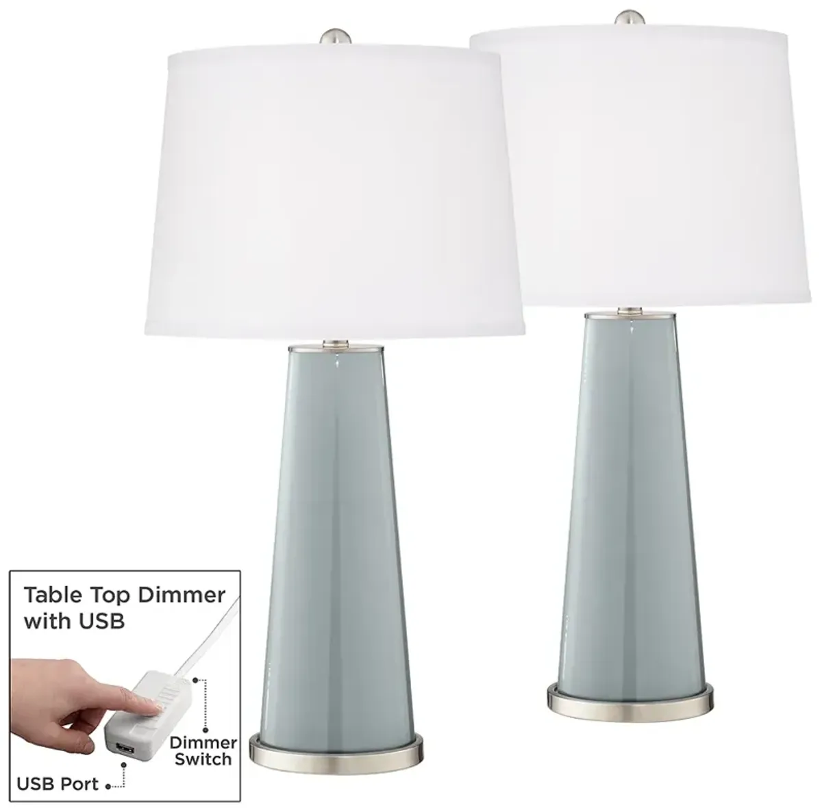 Color Plus Leo 29 1/2" Uncertain Gray Lamps Set of 2 with USB Dimmers