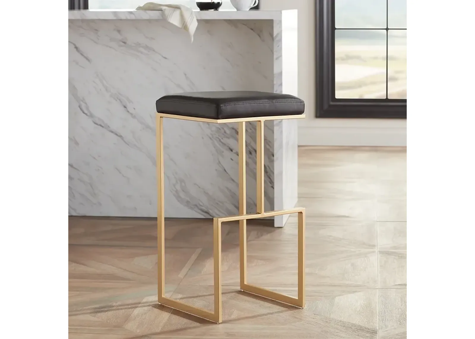 55 Downing Street Estes Gold Metal and Brown Modern Bar Stool