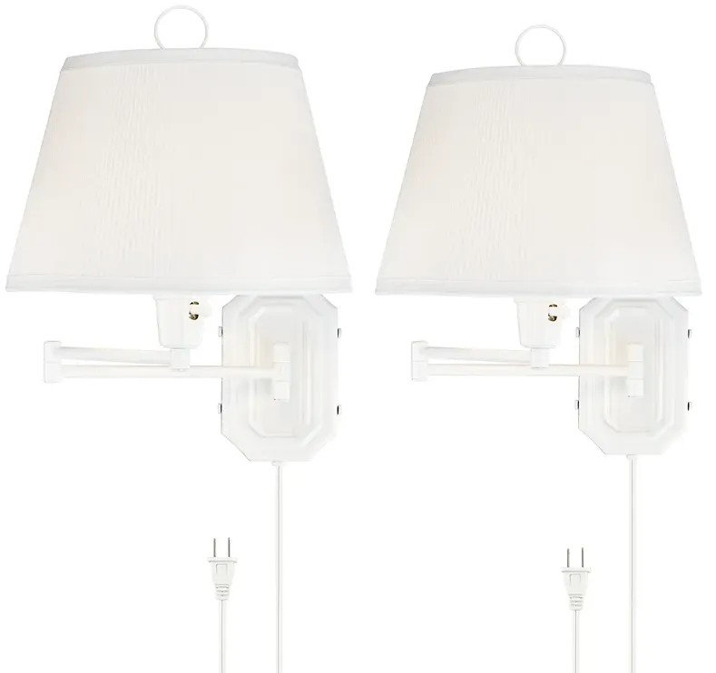 Barnes and Ivy Amelie White Swing Arm Plug-In Wall Lamps Set of 2