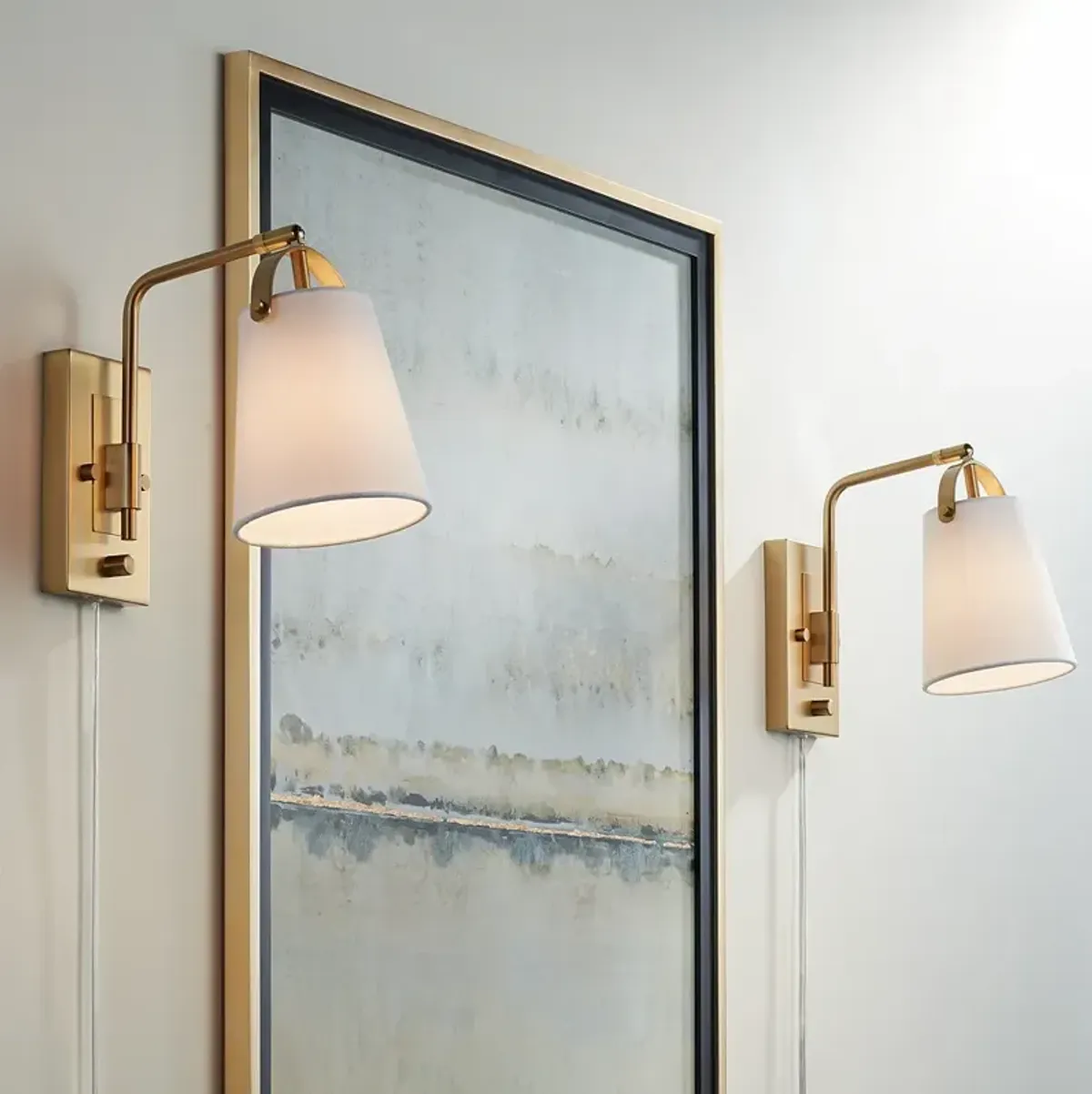 Possini Euro Erica 11" High Antique Brass Plug-In Wall Sconce Set of 2