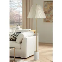 Possini Euro Milan 66" Gold and Marble Floor Lamp with Pleated Shade