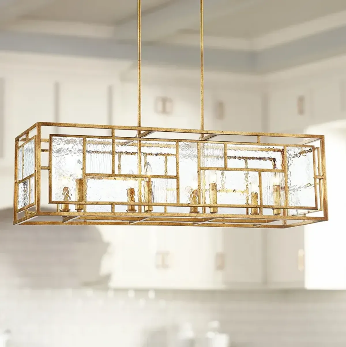 Metropolitan Edgemont Park 41" Gold Leaf Linear Rectangular Pendant