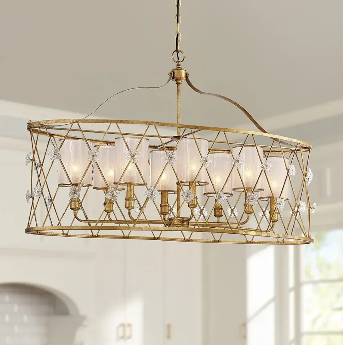 Metropolitan Victoria Park 43" Gold and Iris Glass Oval Pendant Light