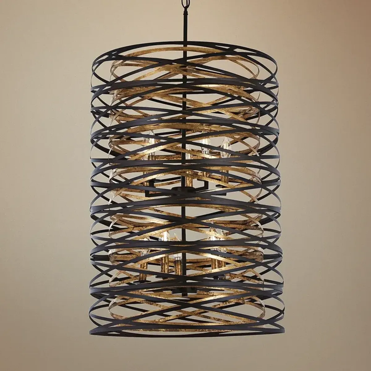 Vortic Flow 21" Wide Dark Bronze and Gold 10-Light Pendant