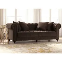 Jules 90"W Chocolate Brown Velvet Tufted Chesterfield Sofa