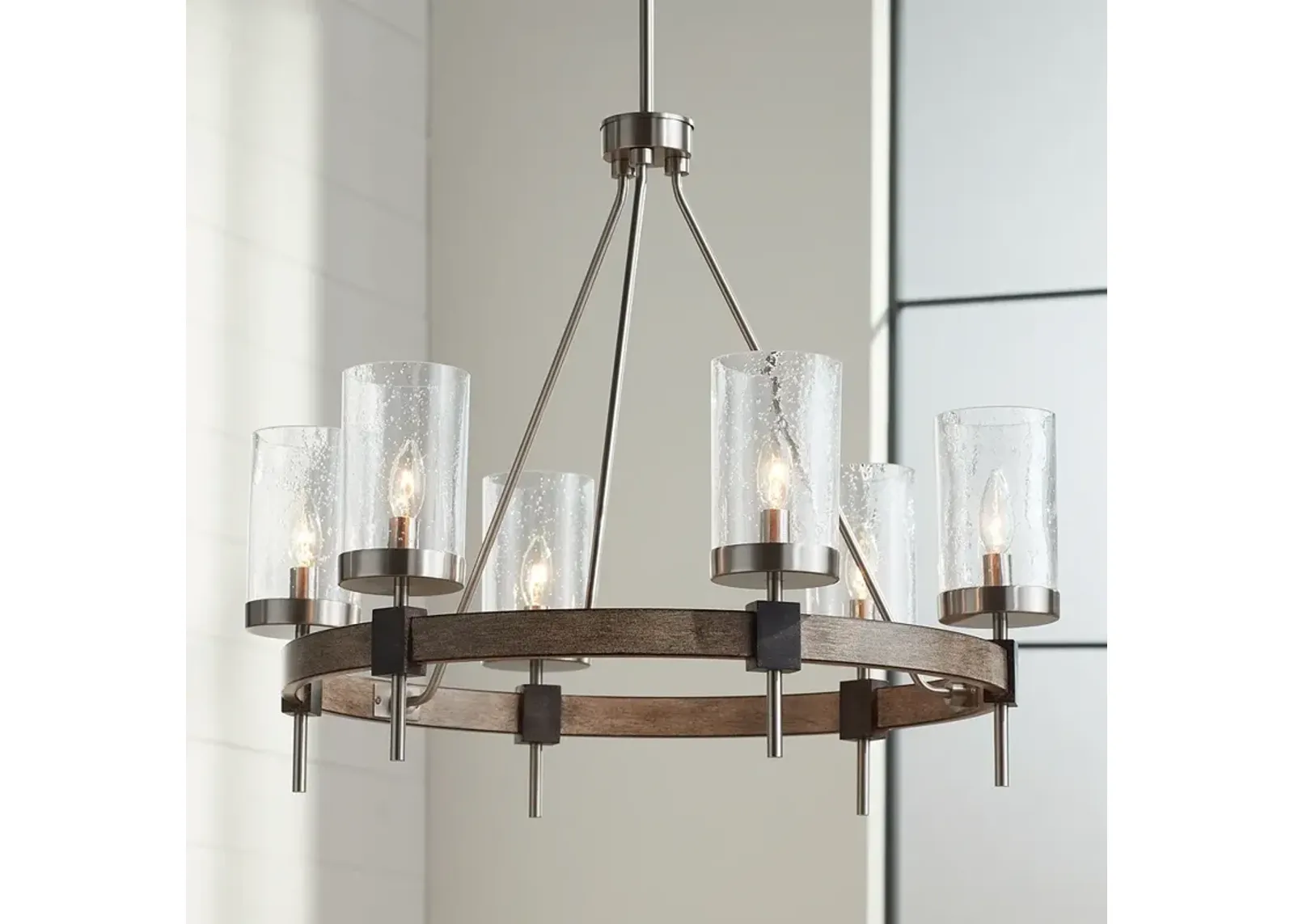 Minka Bridlewood 28" Wide Wood Ring Modern Wagon Wheel Chandelier