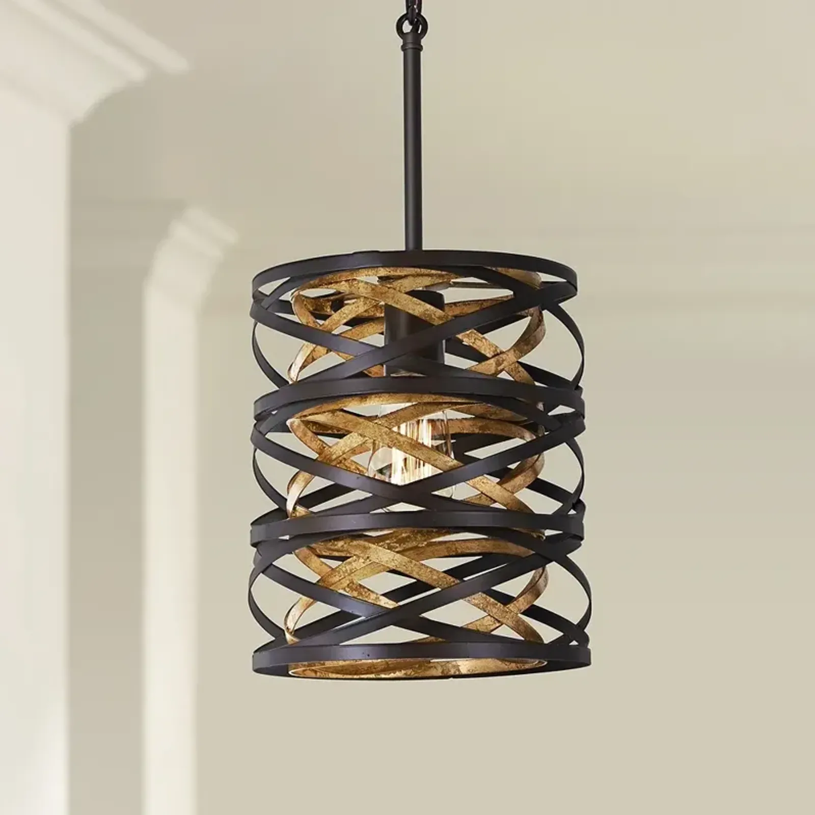 Minka Vortic Flow 8 1/2" Wide Dark Bronze and Mosaic Gold Mini Pendant