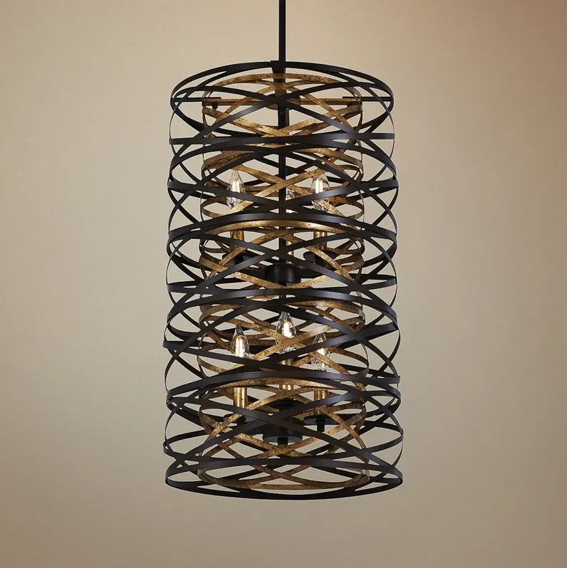 Minka Lavery Vortic Flow 14" 6-Light Bronze and Mosaic Gold Pendant