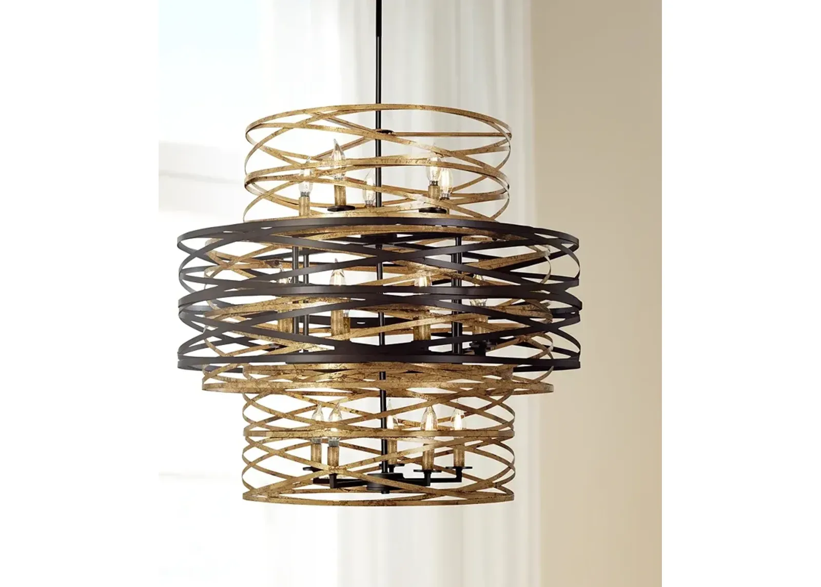 Minka Lavery Vortic Flow 30" Bronze and Gold 18-Light Modern Pendant