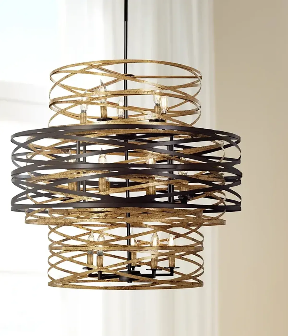 Minka Lavery Vortic Flow 30" Bronze and Gold 18-Light Modern Pendant