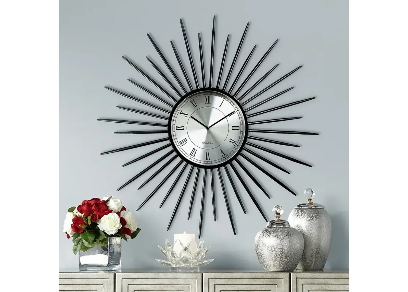 Castallia Black 28" Round Metal Sunburst Wall Clock