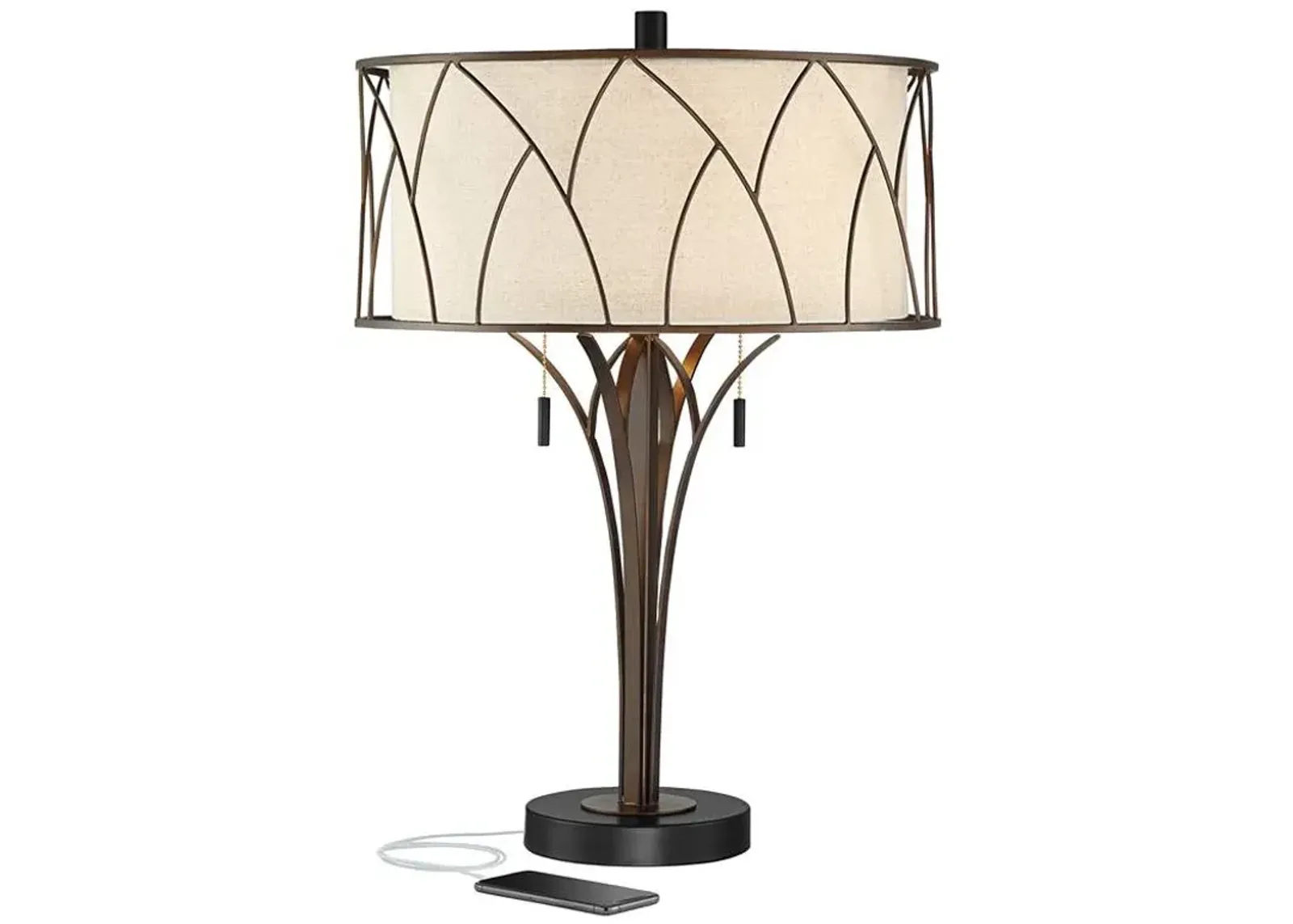 Franklin Iron Works Sydney 26" Linen and Bronze USB Table Lamp