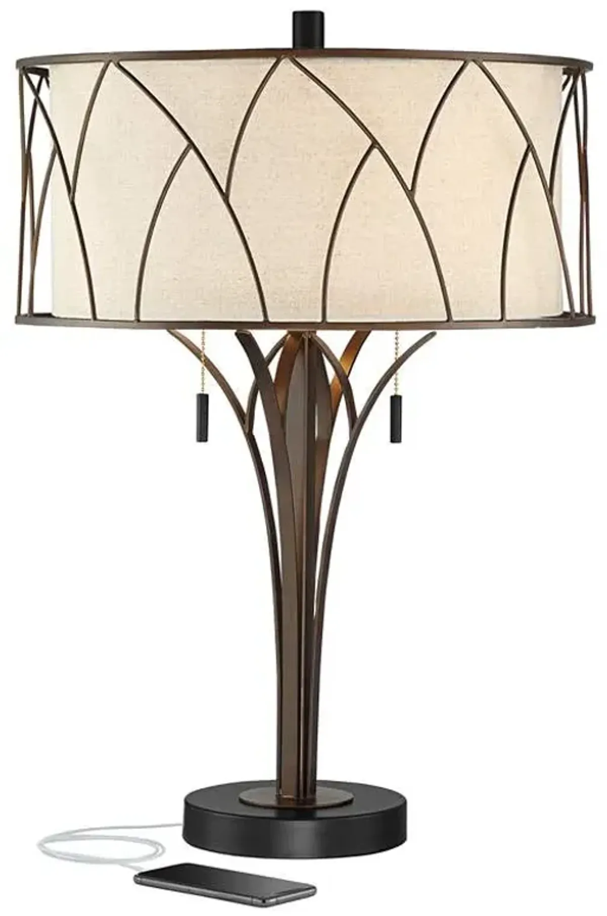 Franklin Iron Works Sydney 26" Linen and Bronze USB Table Lamp