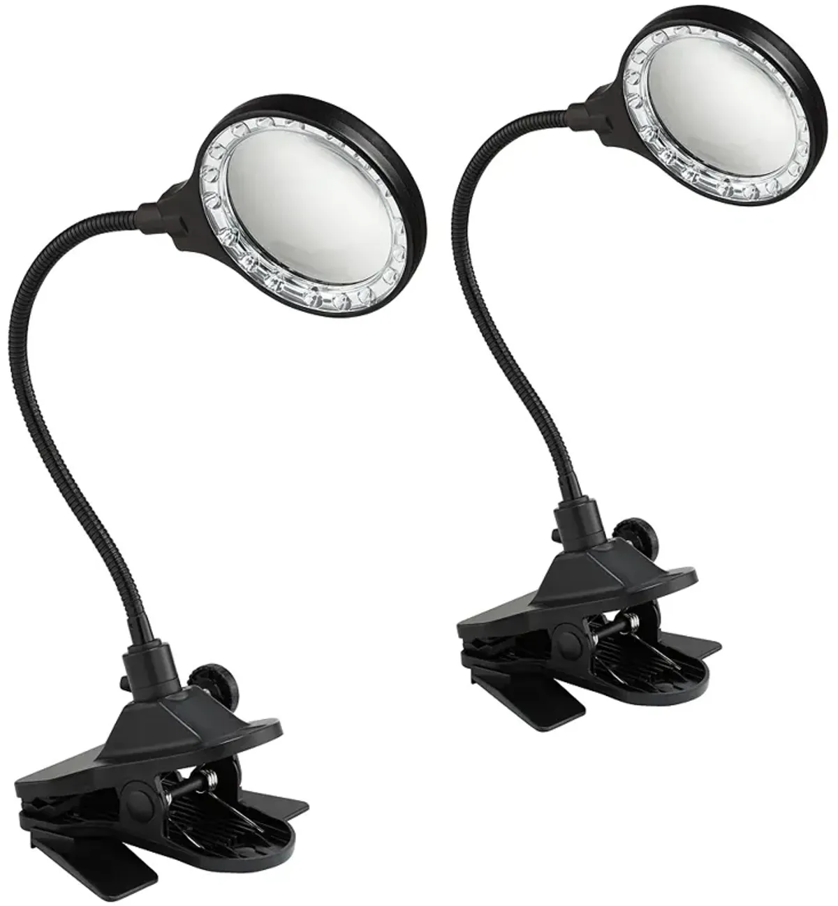 LED Magnifier Gooseneck Clip Light Set of 2