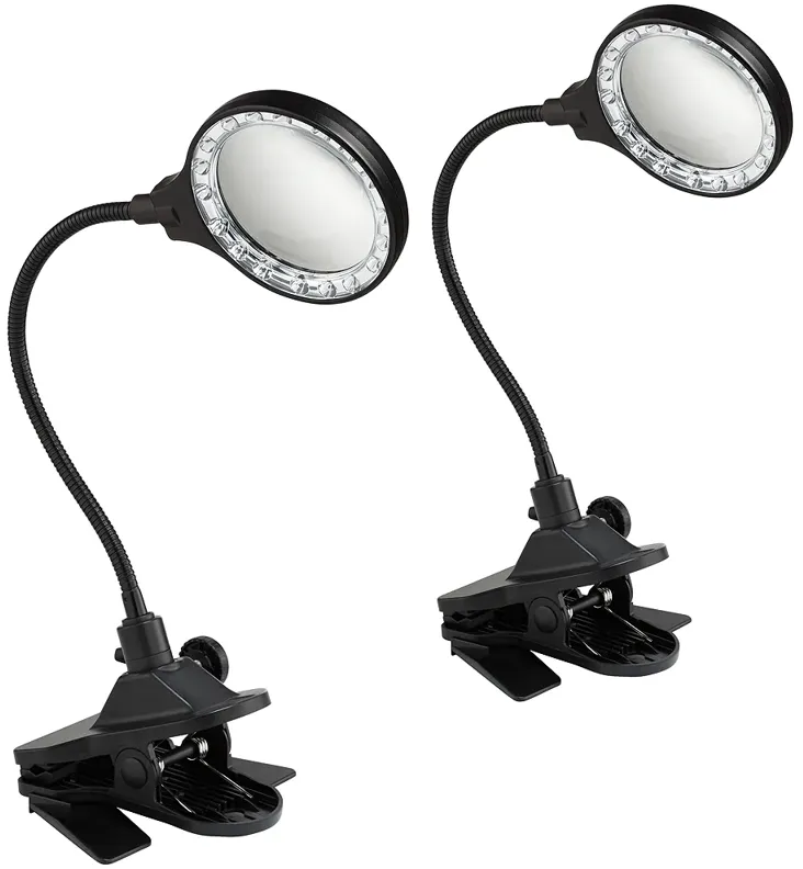 LED Magnifier Gooseneck Clip Light Set of 2