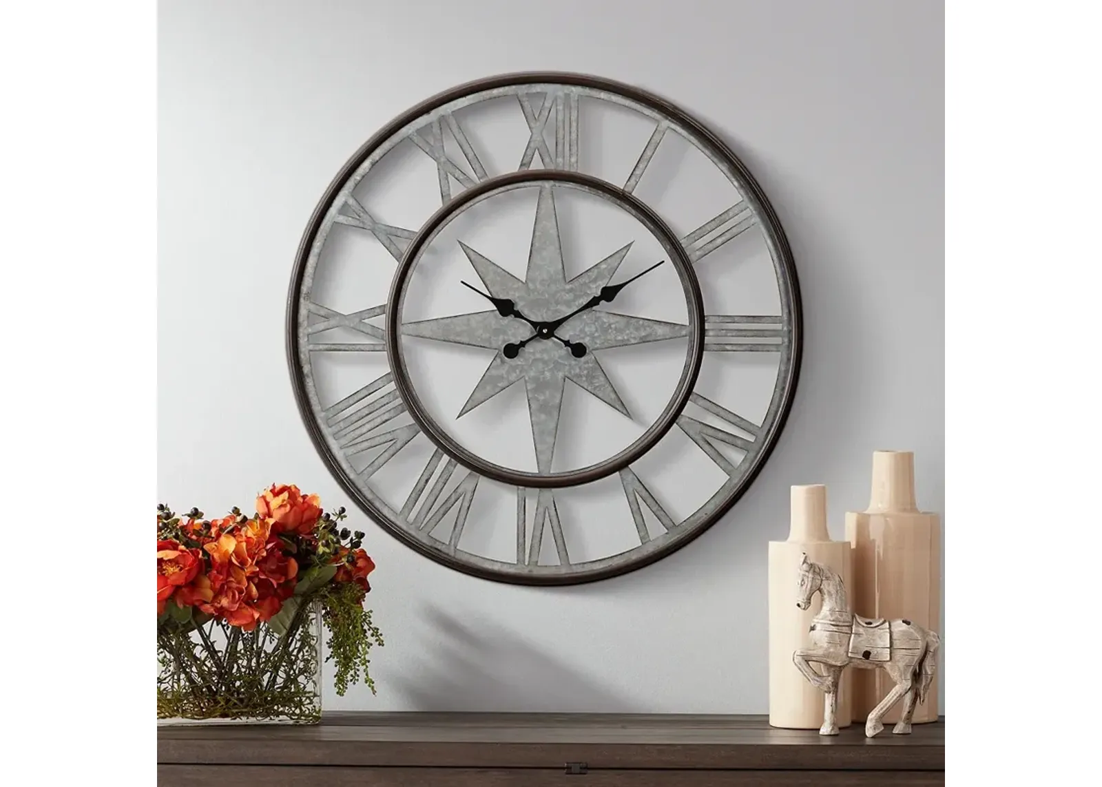 Northern Star 30" Round Silver and Black Wall Clock