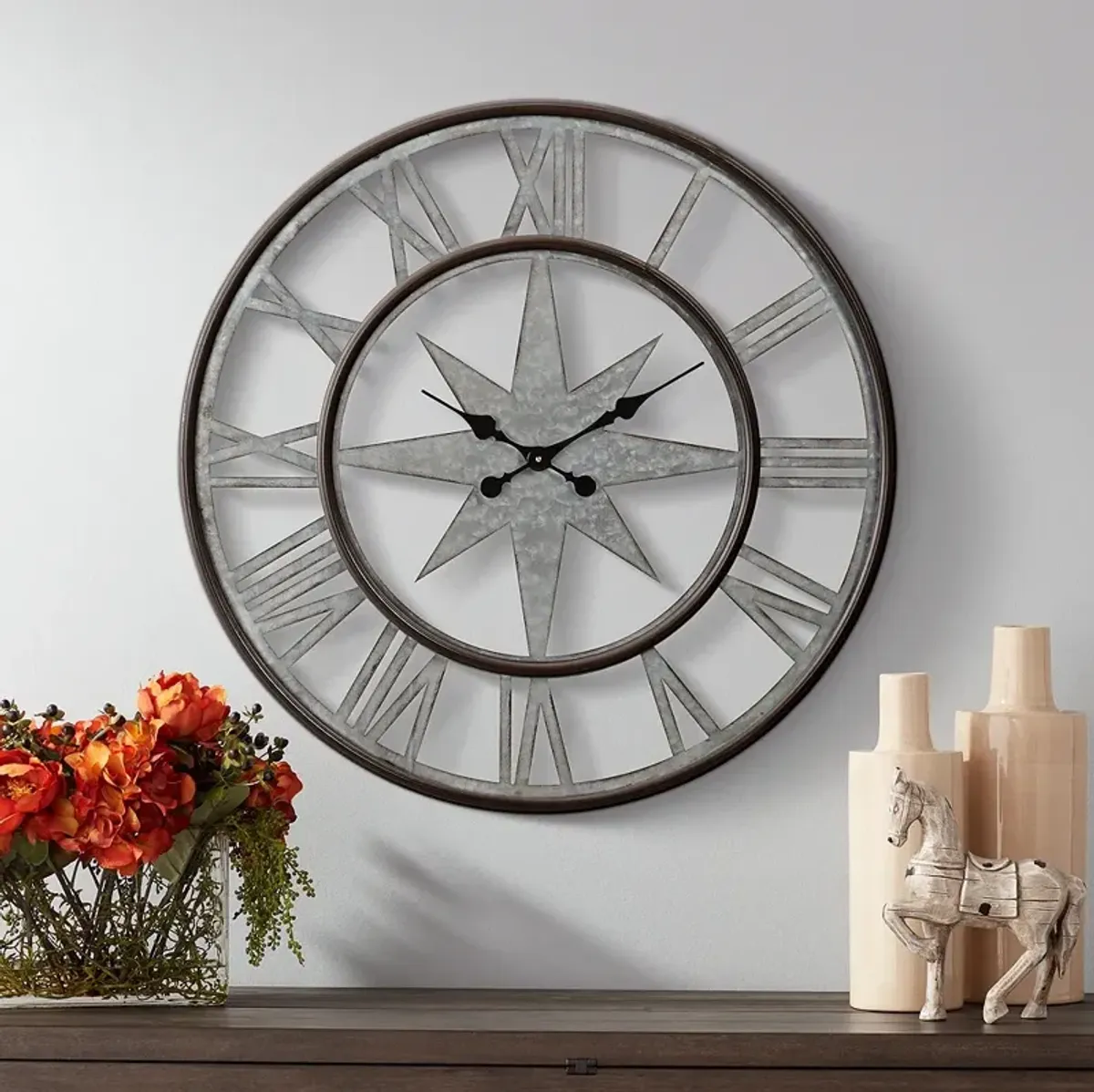 Northern Star 30" Round Silver and Black Wall Clock