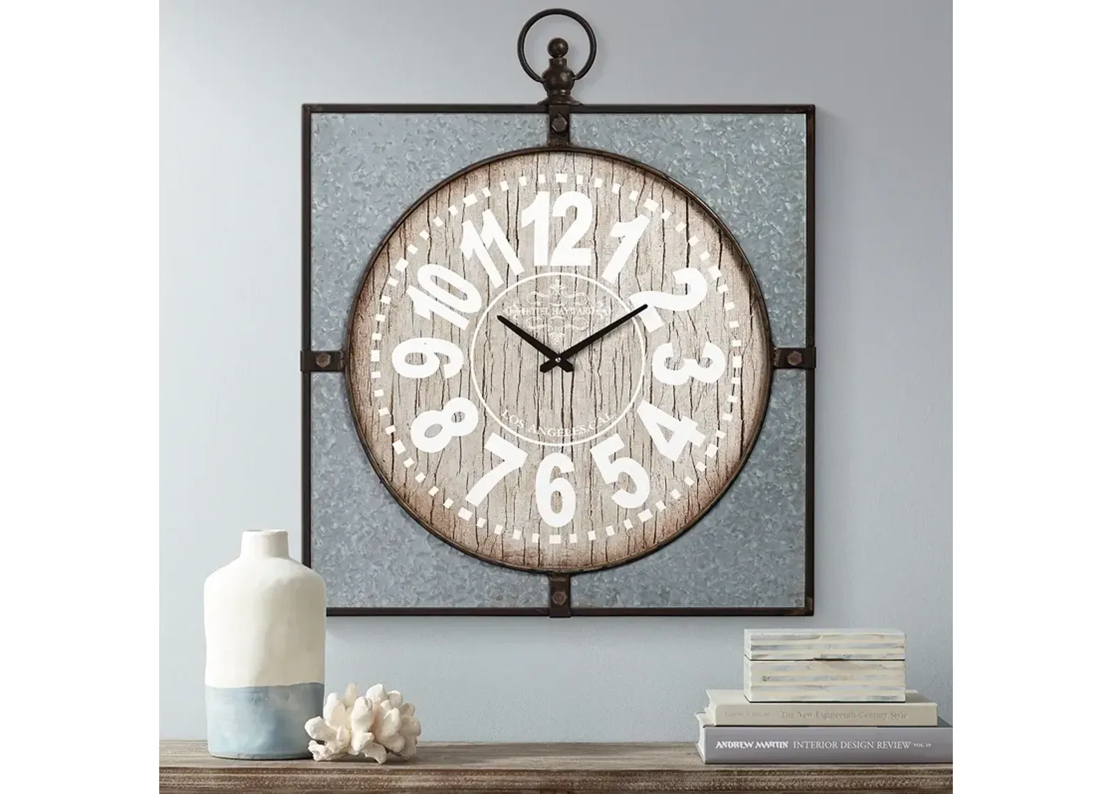 Hotel Hayward 33" High Wood and Metal Wall Clock