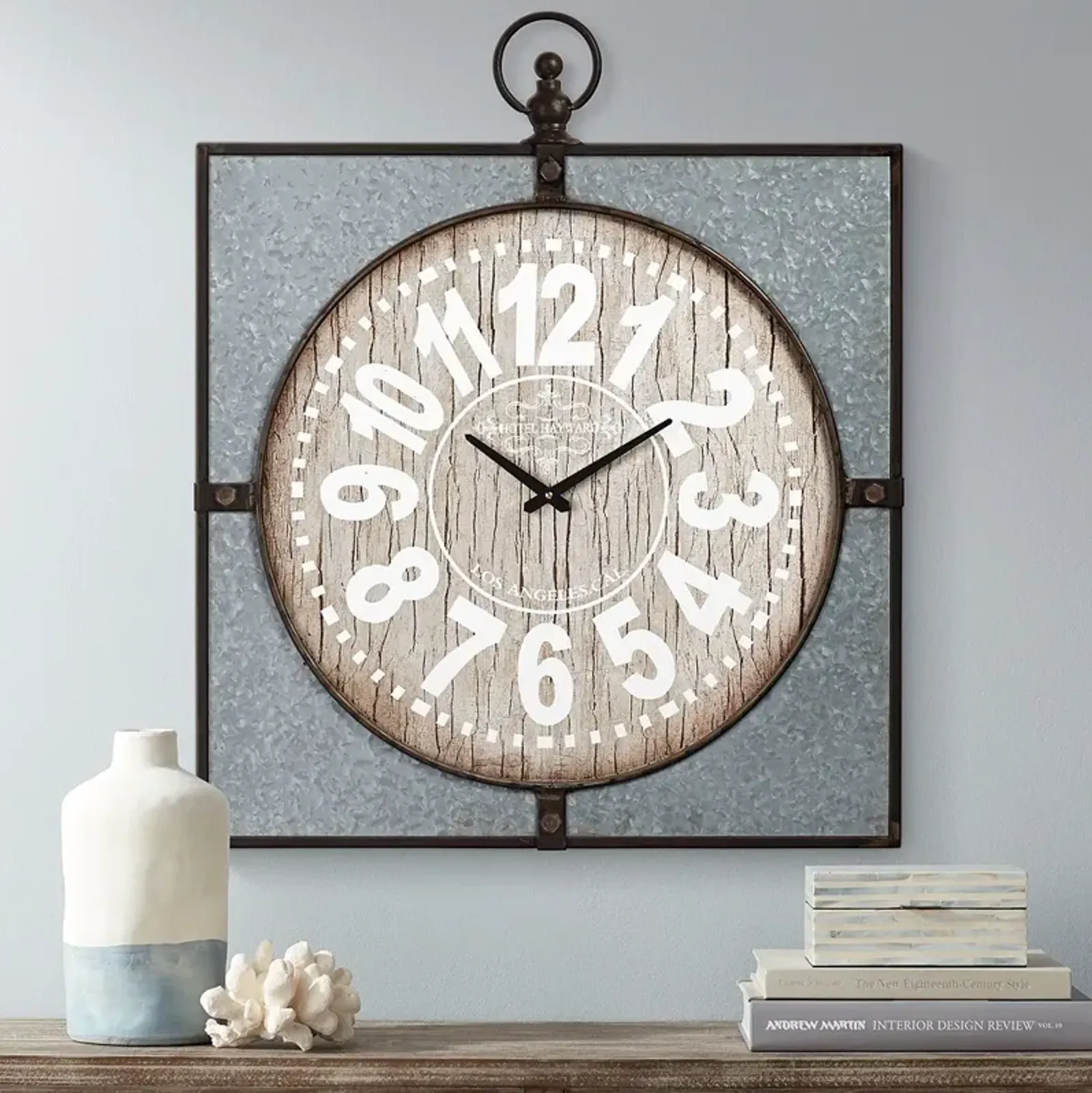 Hotel Hayward 33" High Wood and Metal Wall Clock