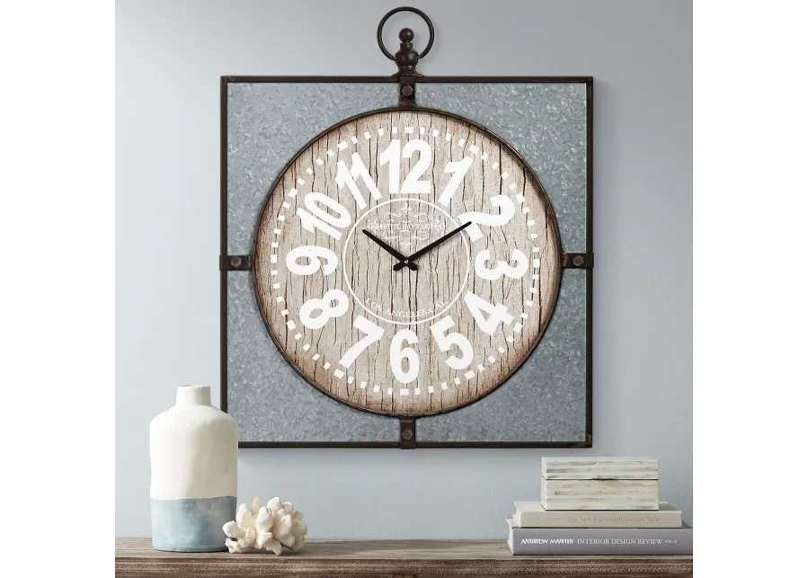 Hotel Hayward 33" High Wood and Metal Wall Clock