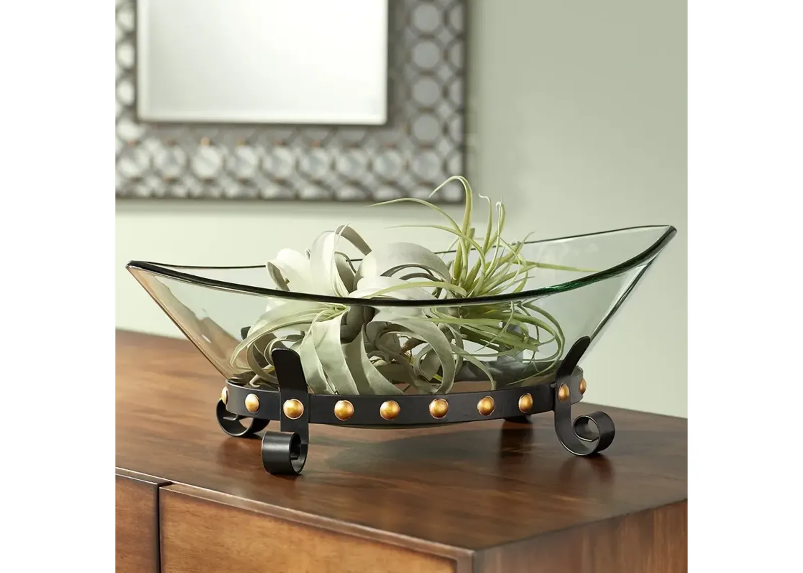 Rayden 23 1/4" Wide Decorative Glass Bowl with Studded Base