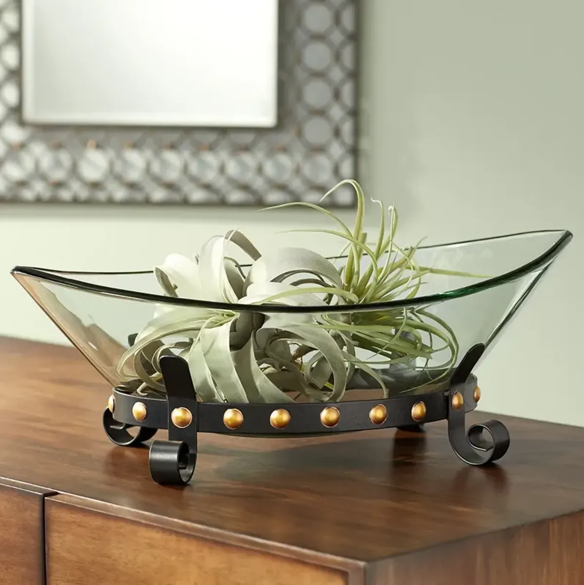 Rayden 23 1/4" Wide Decorative Glass Bowl with Studded Base