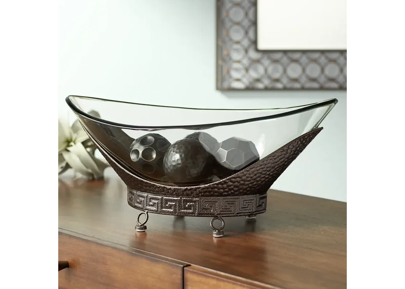 Barlow 23 1/4" Wide Decorative Glass Bowl with Bronze Base