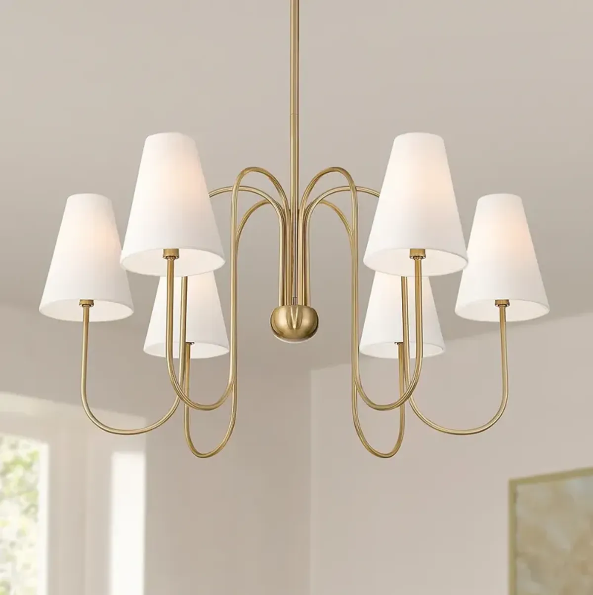 Possini Euro Theda 32" Wide Soft Gold 6-Light Shade Chandelier