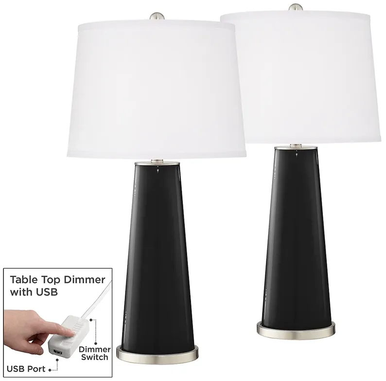 Tricorn Black Leo Table Lamp Set of 2 with Dimmers