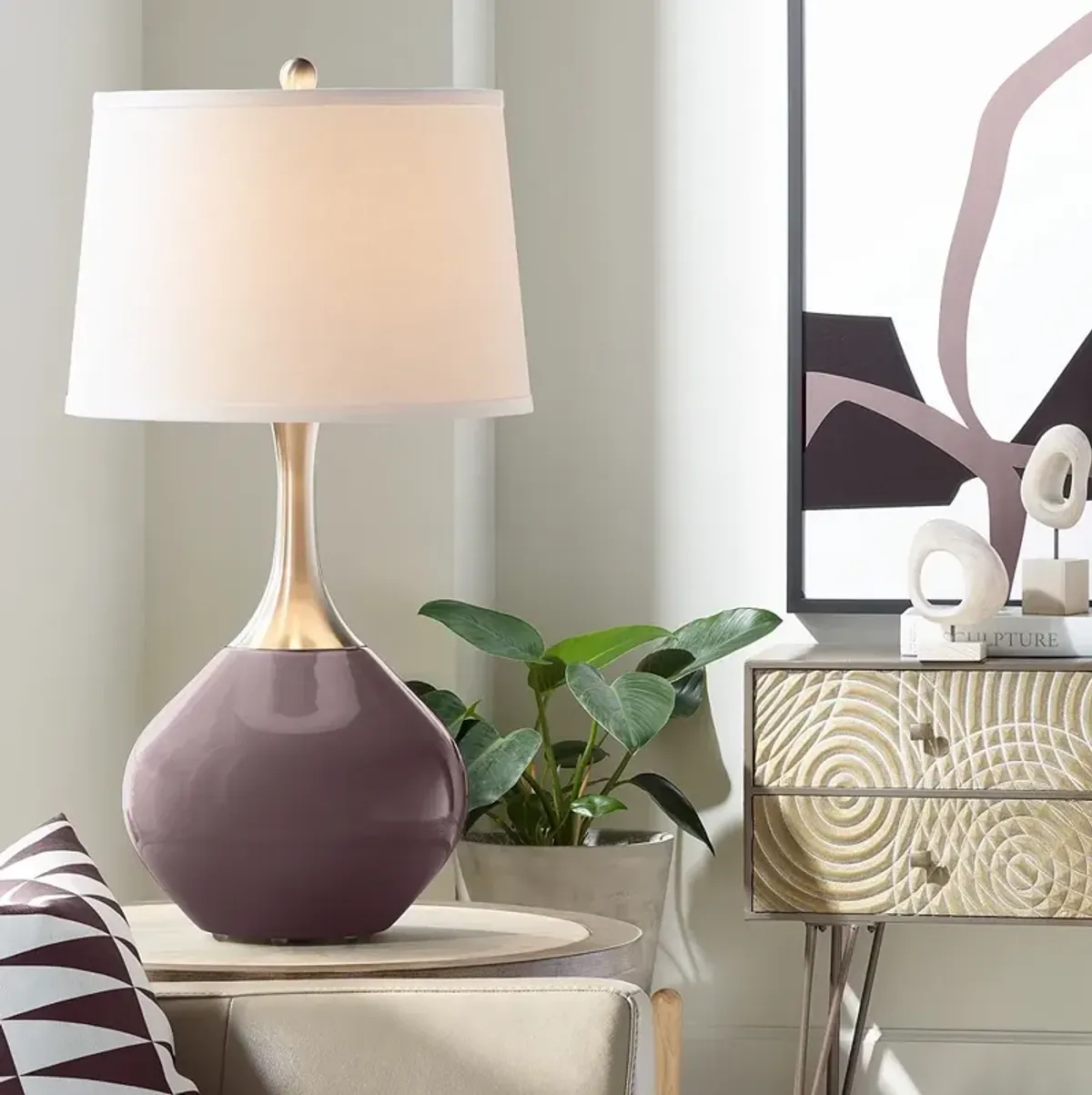 Color Plus Spencer 31" Fog Linen Shade Poetry Plum Purple Table Lamp