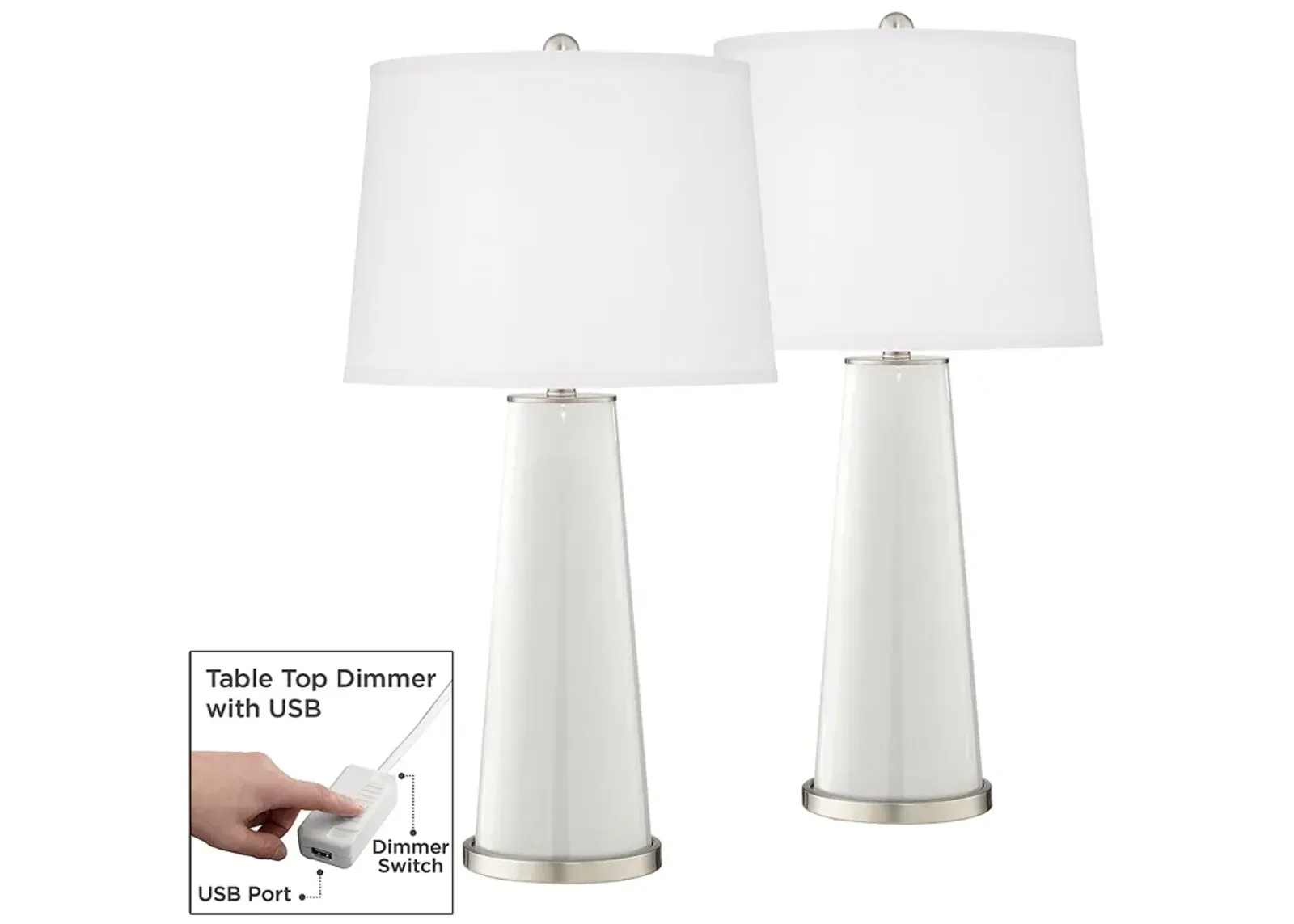 Color Plus Leo 29 1/2" Winter White Lamps Set of 2 with USB Dimmers