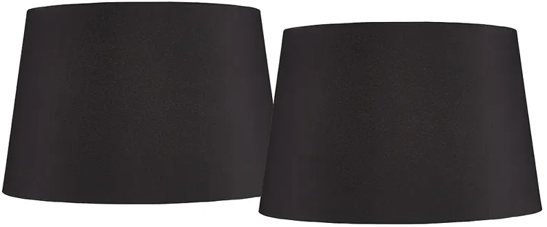 Black Faux Silk Set of 2 Drum Lamp Shades 14x17x11 (Spider)