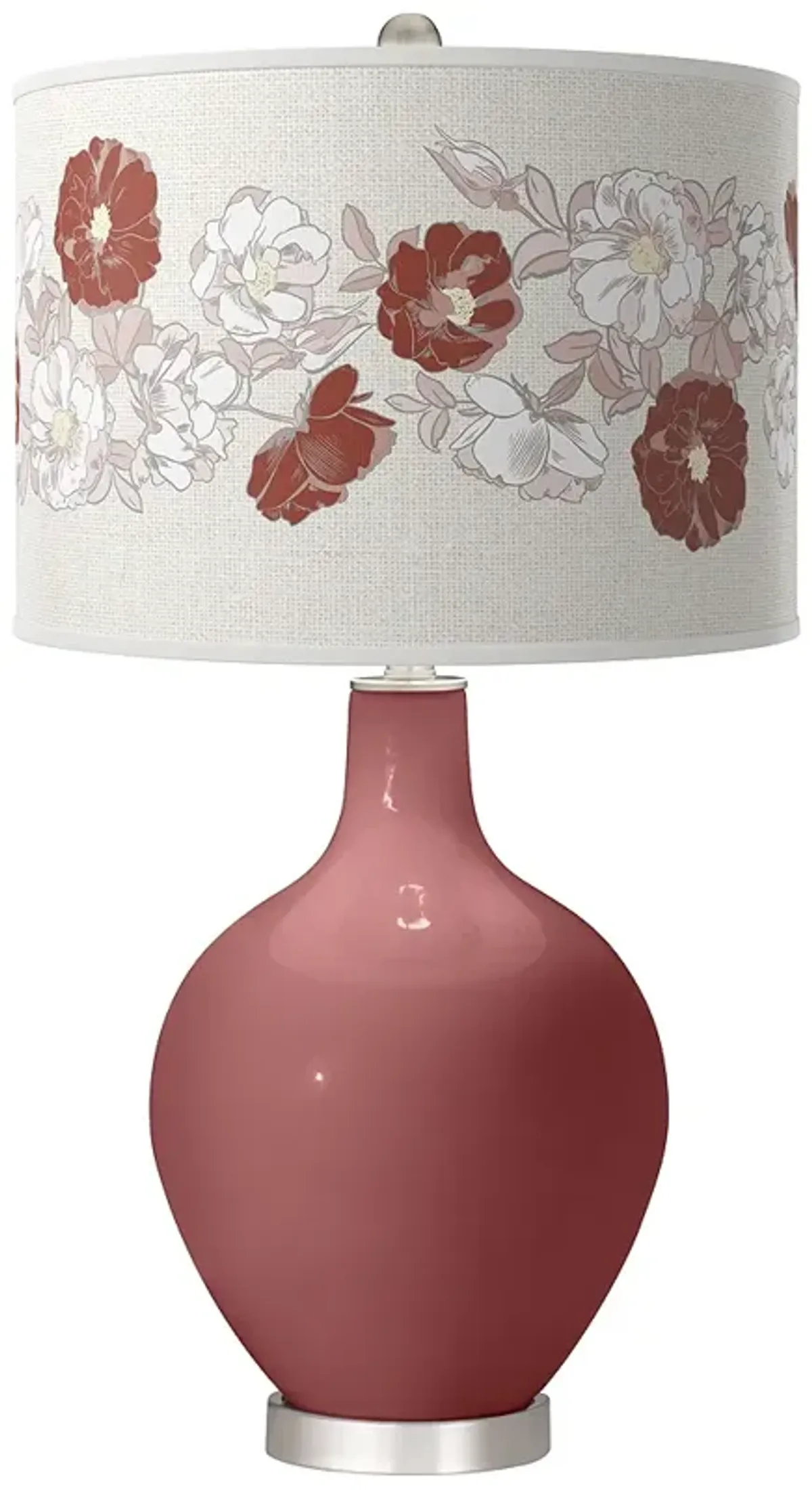 Color Plus Ovo Nickel 28 1/2" Rose Bouquet Shade Toile Red Table Lamp