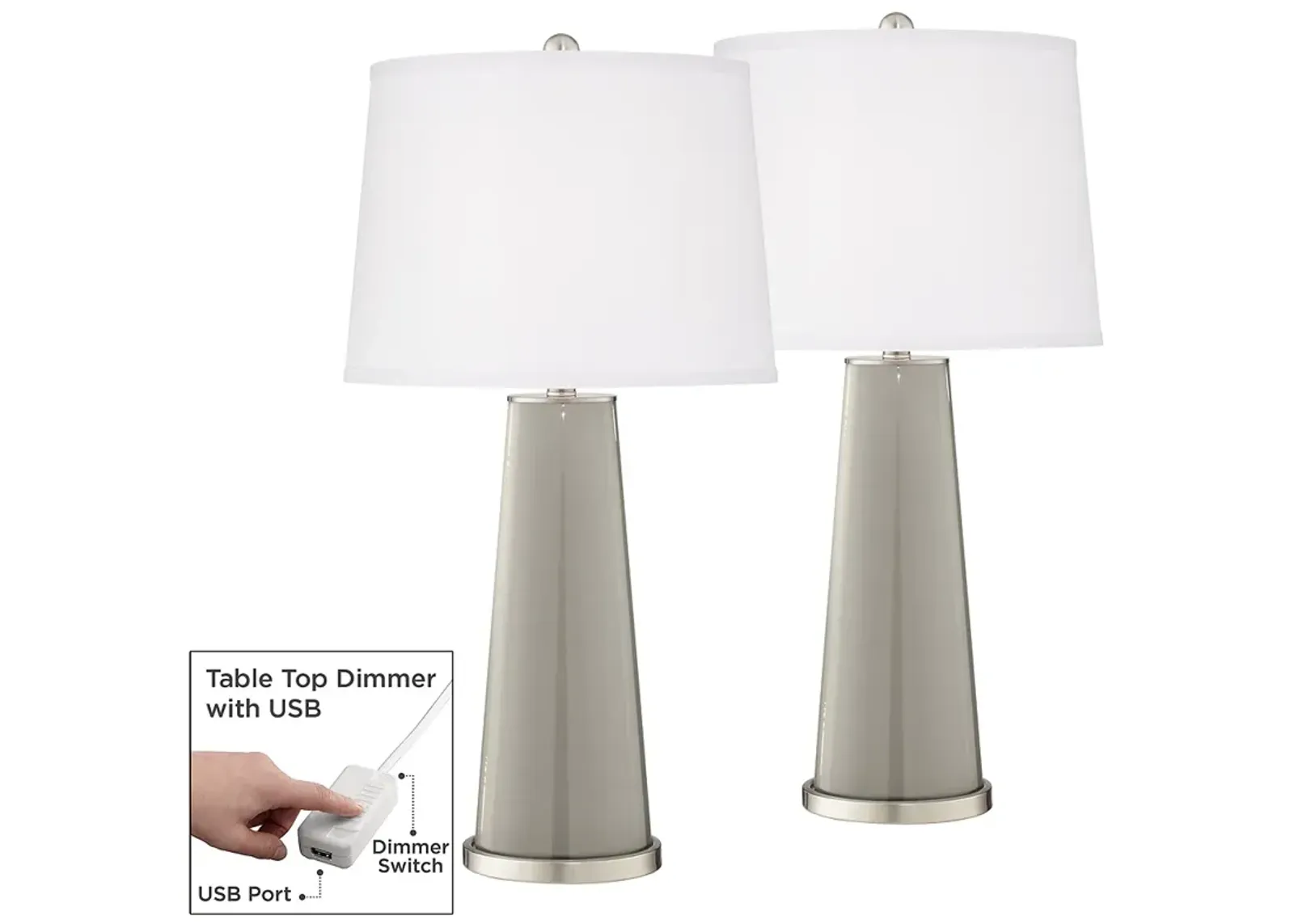 Requisite Gray Leo Table Lamp Set of 2 with Dimmers