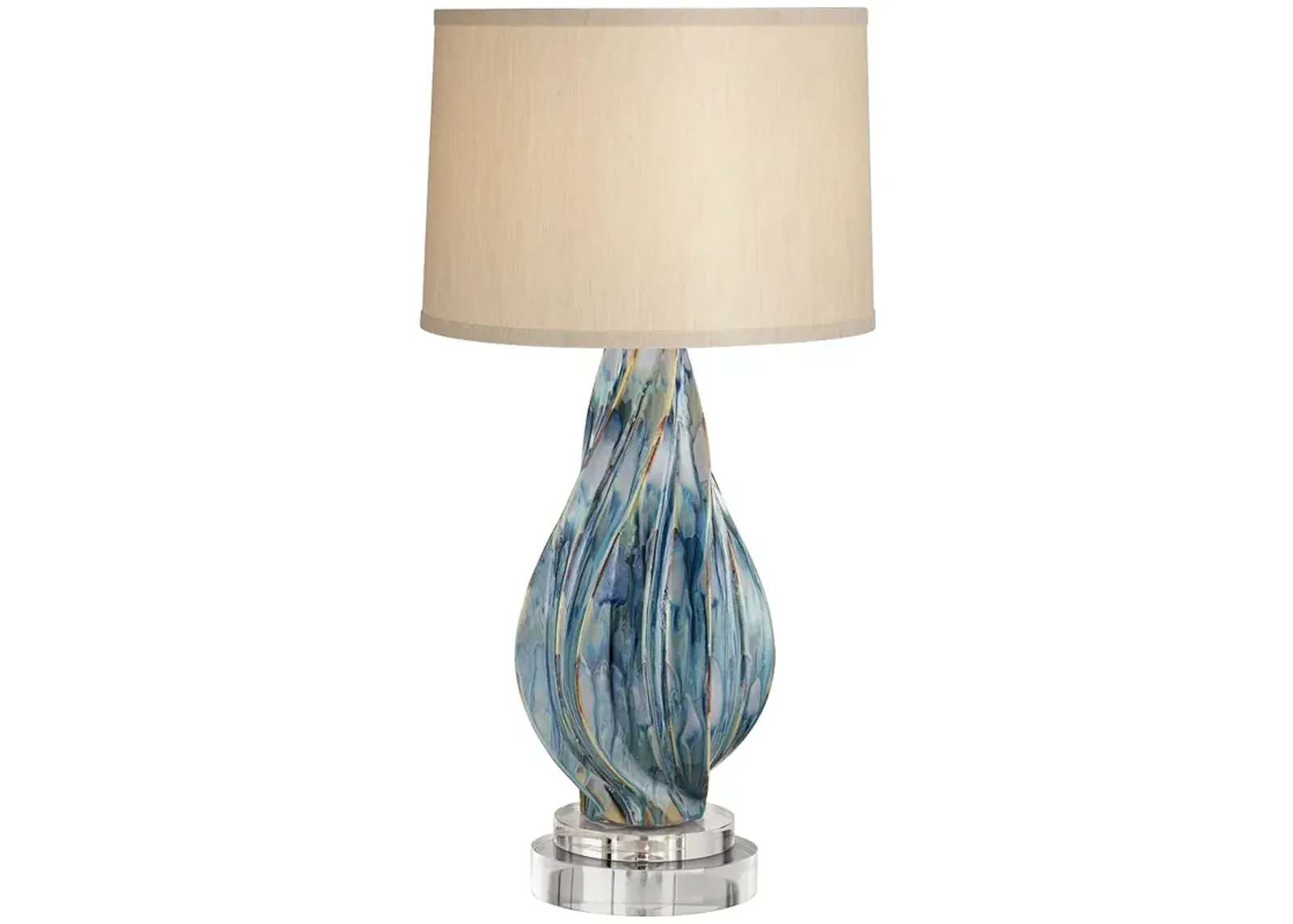 Possini Euro Teresa Teal Drip Ceramic Lamp With 8" Wide Round Riser