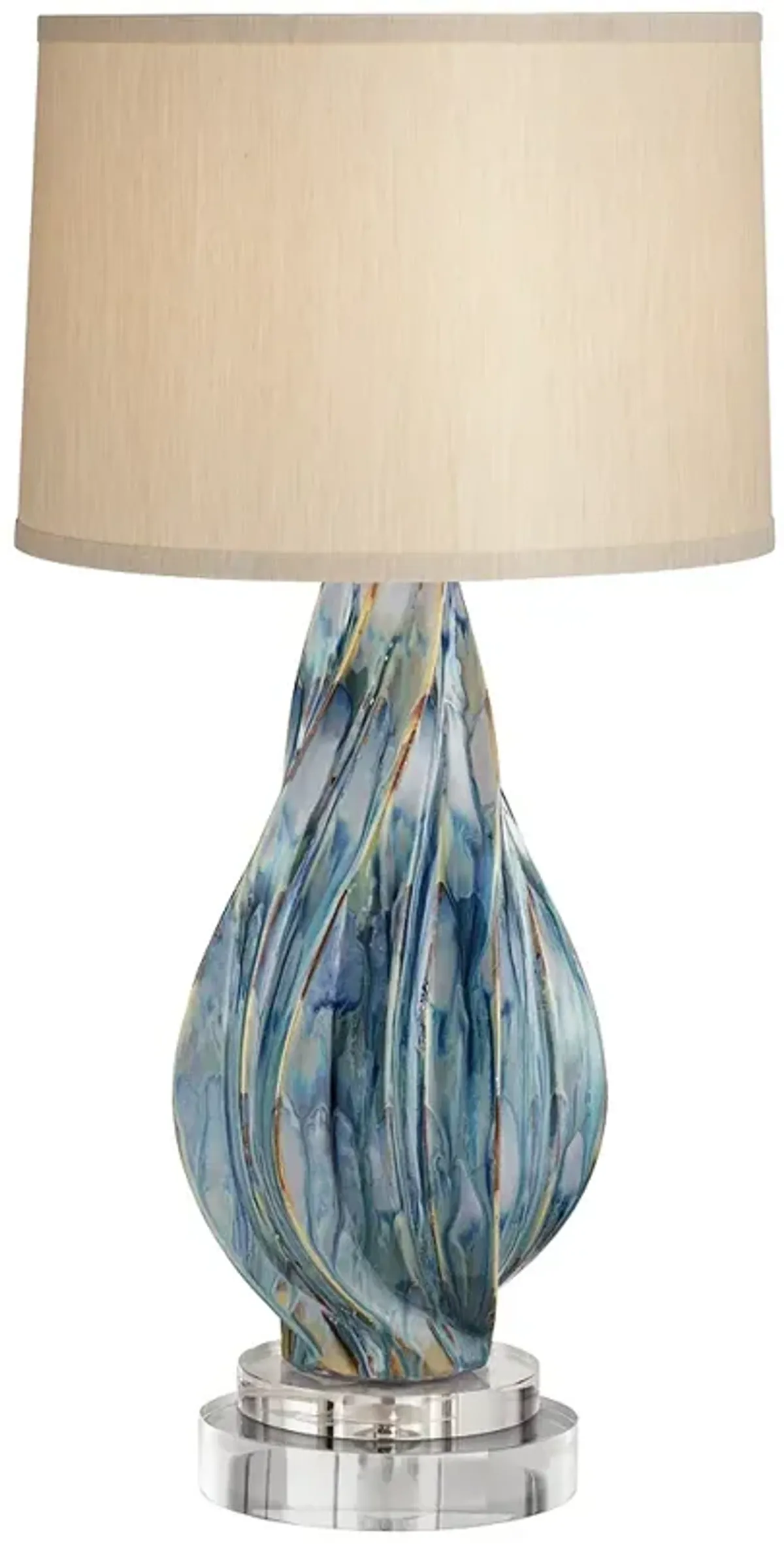 Possini Euro Teresa Teal Drip Ceramic Lamp With 8" Wide Round Riser