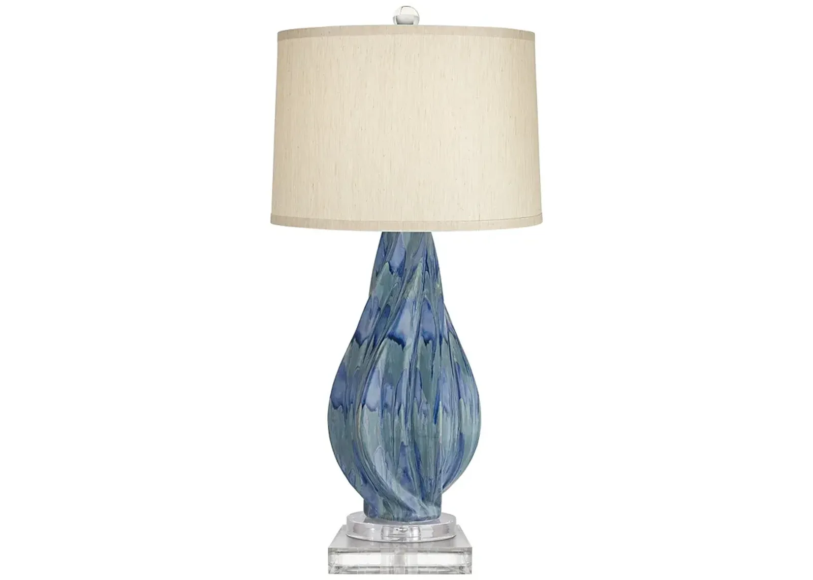 Possini Euro Teresa Blue Drip Ceramic Lamp With 8" Wide Square Riser