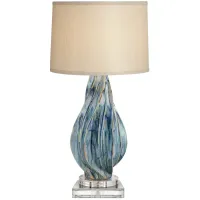 Possini Euro Teresa Blue Drip Ceramic Lamp With 8" Wide Square Riser