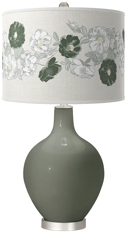 Pewter Green Rose Bouquet Ovo Table Lamp